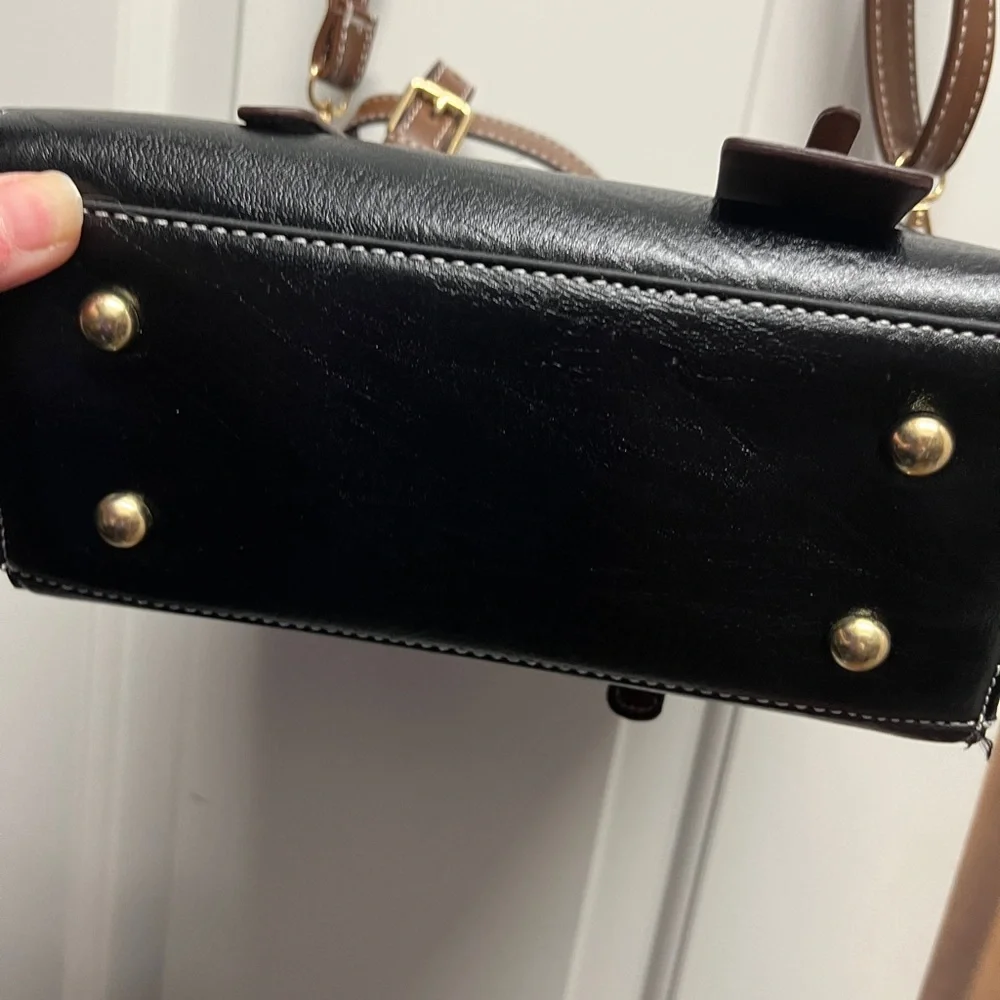 Faux Leather Two-Tone Crossbody Tote Bag. Black brown - Picture 4 of 12